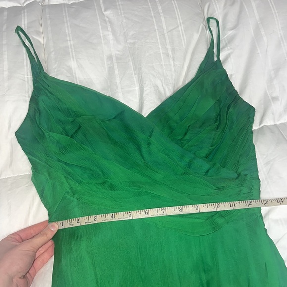 Vintage 1950’s Green Genuine Cream Mink Fur Trim Silk Evening Gown - Picture 7 of 10